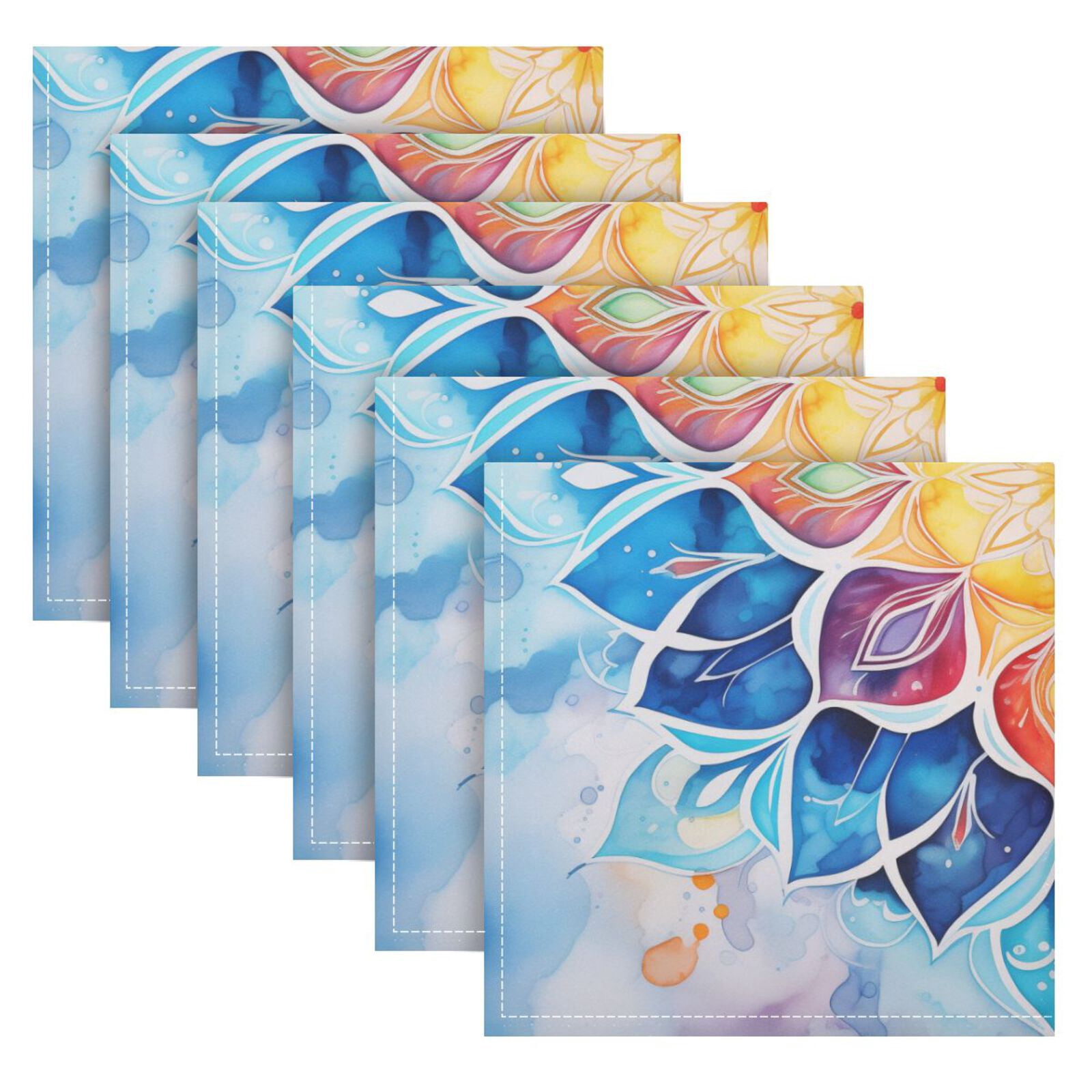 JSTEL Watercolor Mandala Tie Dye Cloth Napkins Set of 6, 20x20 Inch Washable and Reusable Napkin for Decoupage Dinner Party Everyday Use