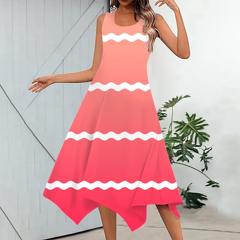 Women's Casual Summer Print Sleeveless Dress Handkerchief Hem Maxi Tank Top  Dress With Pockets Beach Dress - Walmart.com