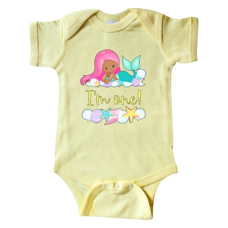 

Inktastic I m 1 Mermaid with Pink Hair and Shells Gift Baby Boy or Baby Girl Bodysuit
