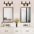 thumbnail image 6 of Pynsseu Farmhouse 3-Light Matte Black LED Vanity Light with Clear Glass Shades, 6 of 6