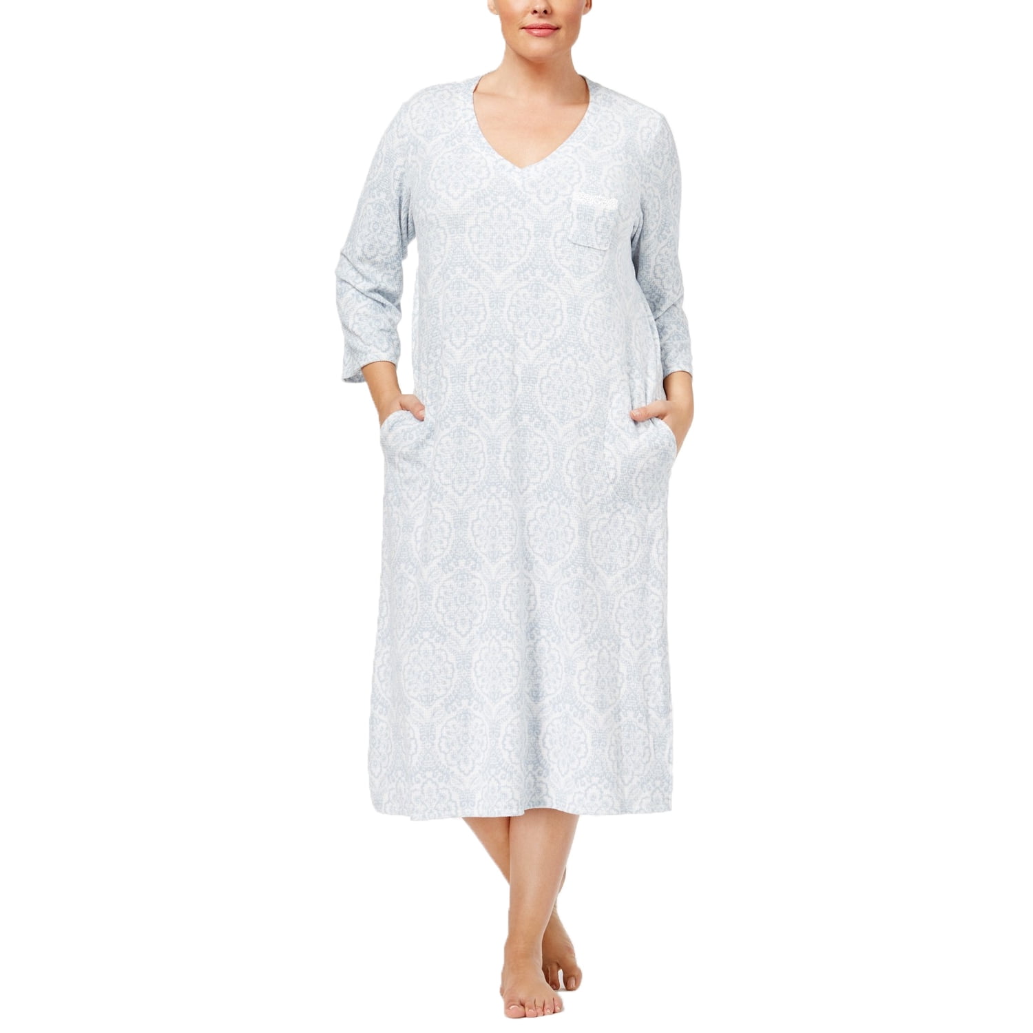 Elaine Women's Plus Size Brushed Nightgown (Grey Damask, 2X) - Walmart.com