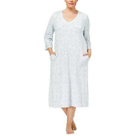 Miss Elaine Women's Plus Size Brushed Waffle-Knit Nightgown (Grey Damask, 2X)