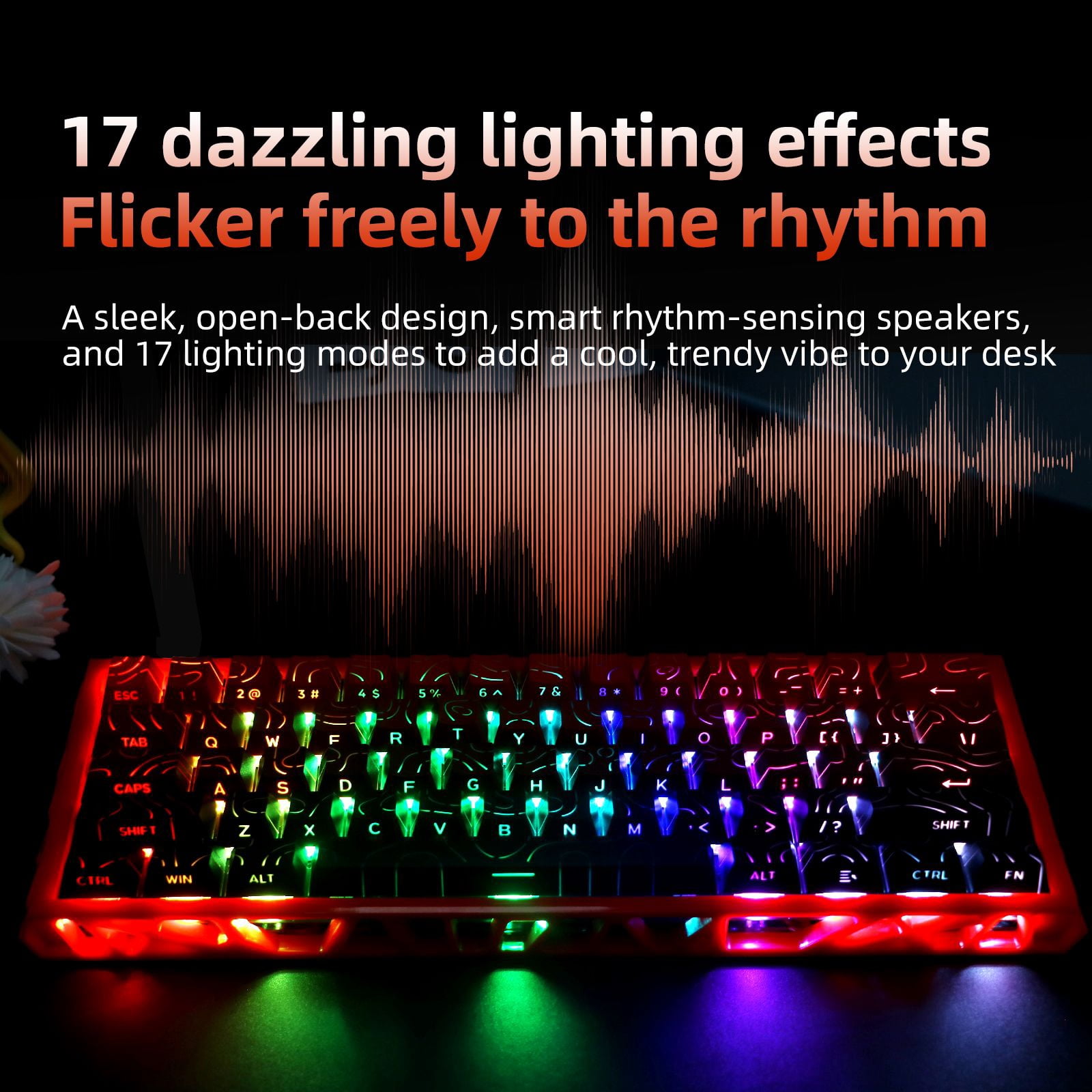 61 Keys Mechanical Keyboard, 60% Layout, Hollow Shell in 6 Colors, RGB Backlit, Full N-Key Rollover, Hot-Swappable Linear Red Switch, Backlit PBT Keycaps