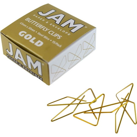 JAM Paper Butterfly Clips, 1.5 inch, Gold Paperclips, 15/Pack