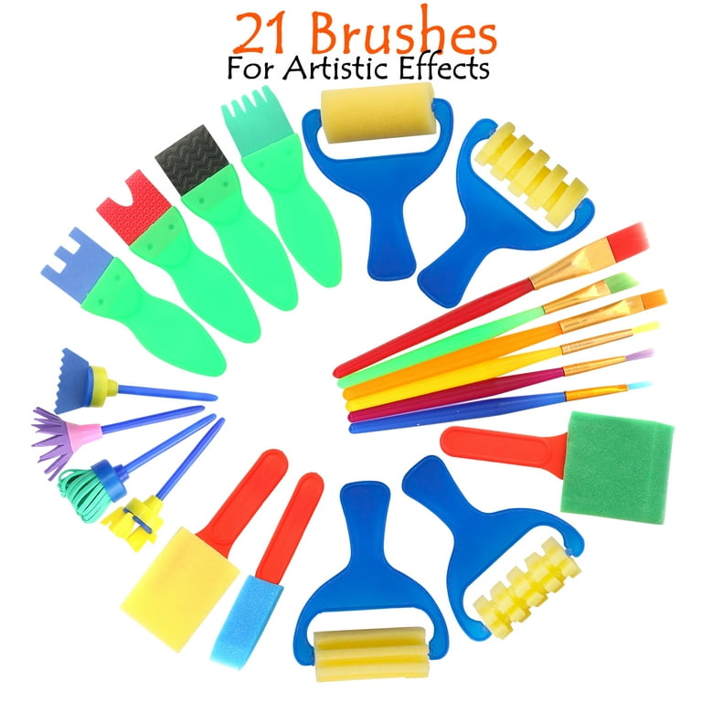 Glokers Early Learning Kids Paint Set, 30 Piece Mini Flower Sponge Paint Brushes. Assorted Painting Drawing Tools in A Clear Durable Storage Pouch.