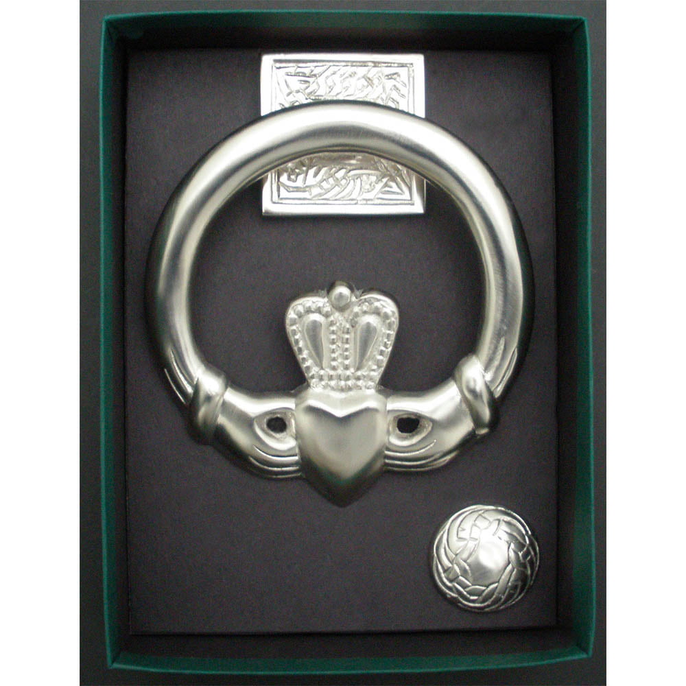 Large Claddagh Door Knocker with Square back Satin Nickel Silver by Robert  Emmet Co.