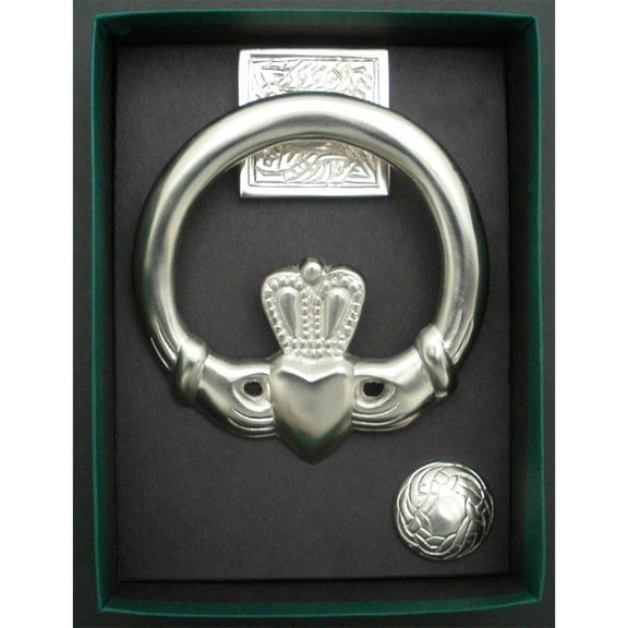 Large Claddagh Door Knocker with Square back Satin Nickel Silver by Robert Emmet Co.