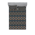 thumbnail image 2 of Ethnic Bedding Set with Sheet & Covers, Knitted Jacquard Illustration Texture Image Geometric Style, Printed Bedroom Decor 2 Shams, 4 Sizes, Brown and Dark Blue, by Ambesonne, 2 of 3