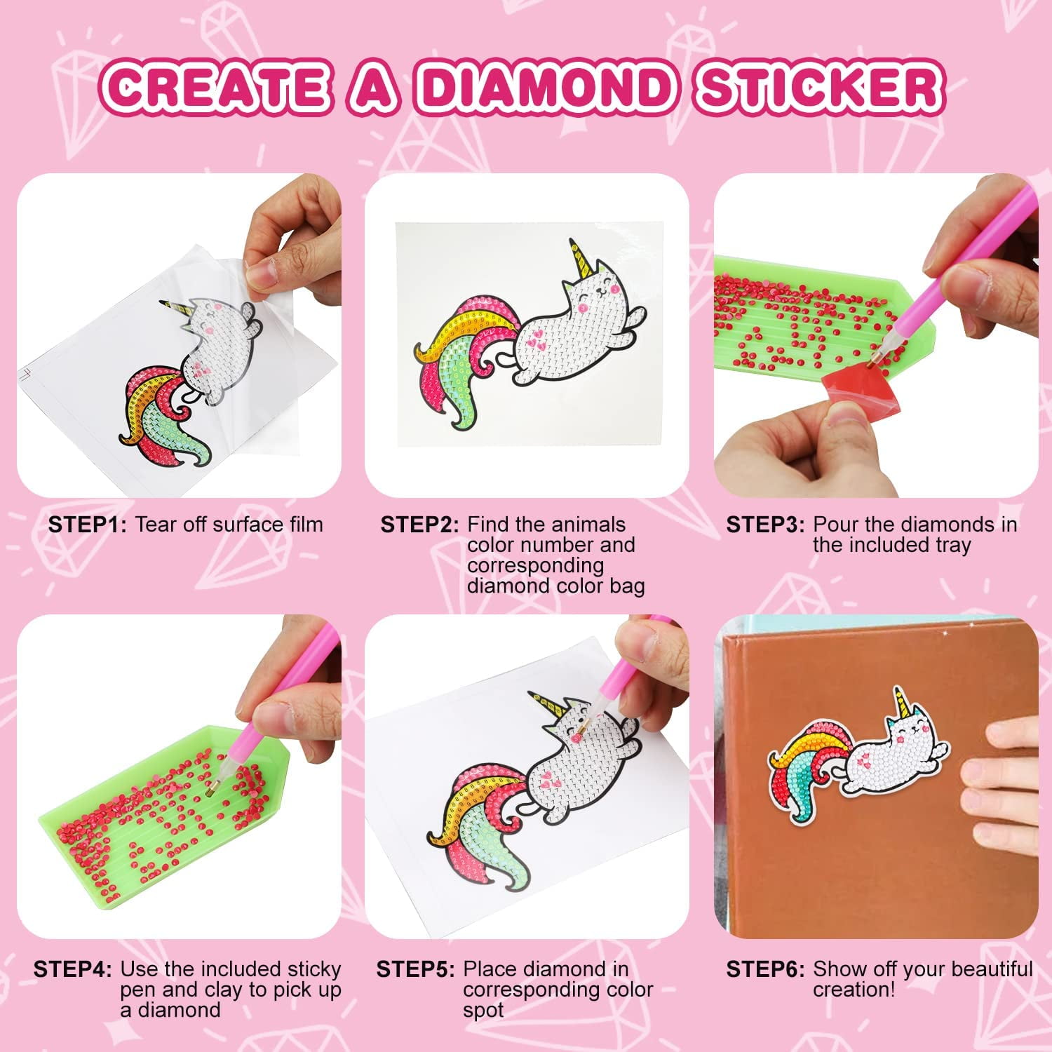 57PCS Diamond Painting Stickers for Kids - Fun DIY Diamond Painting Kits  for Kids Arts and Crafts for Kids Ages 8-12/6-8 Gem Sticker Art Kits for  Kids Adult Beginners Gift Animal-small gem
