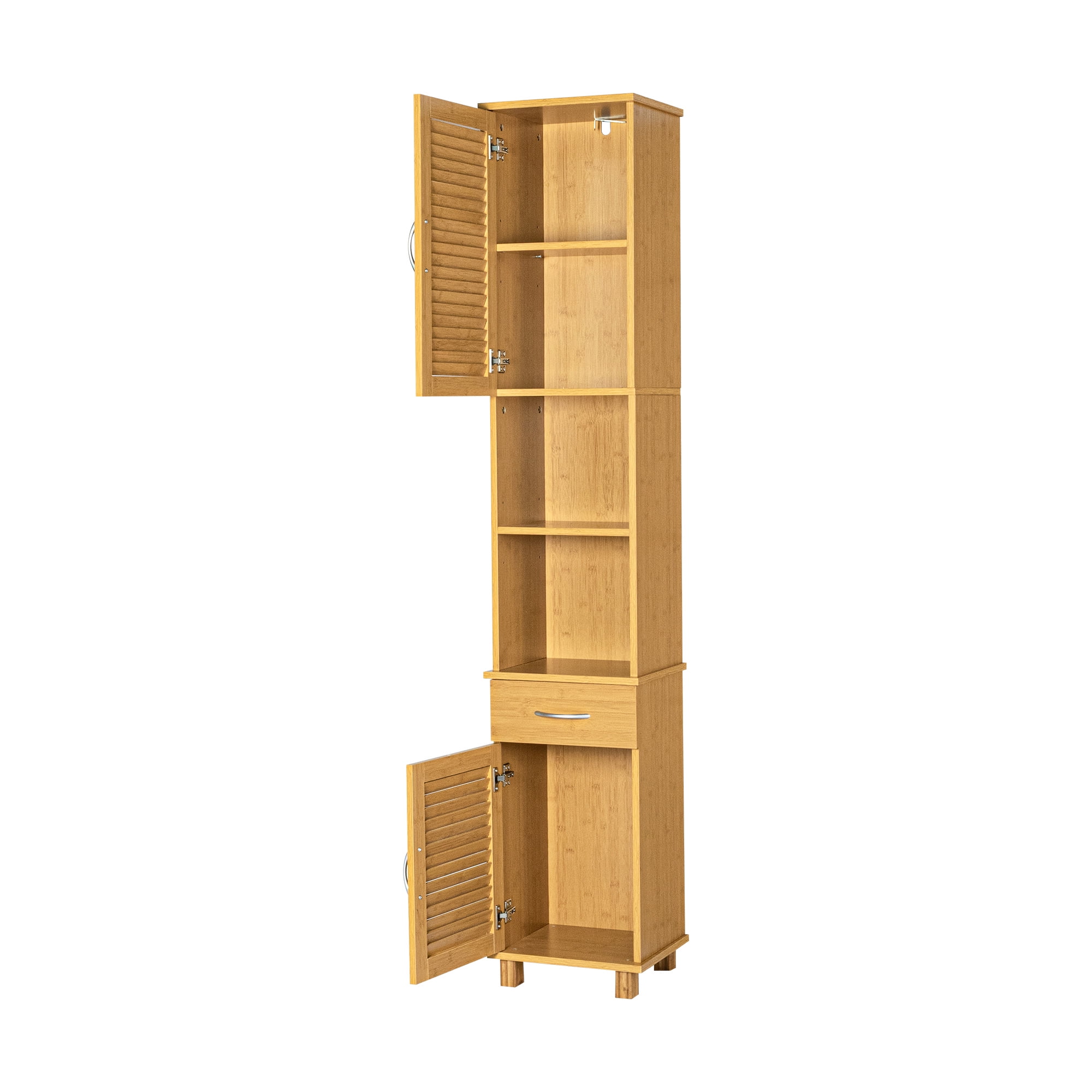 Kadyn Bathroom Slim Tall Linen Tower, Free Standing Floor Cabinet Cupboard with Open and Concealed Shelves, Bathroom Storage Cabinet Brown Linen Cabinets, 13.78"D X 11.73"W X 73.23"H