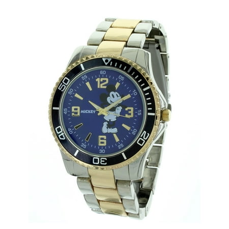 Mickey Mouse Two Tone Metal Case and Strap with Black Bezel Watch With Blue Dial for Men MK8061LG