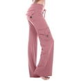 thumbnail image 2 of Women's Wide Leg Yoga Pants High Waisted Cargo Flare Lounge Pants Plus Size Stretch Bootcut Sweatpants with Pockets Pink, 2 of 6
