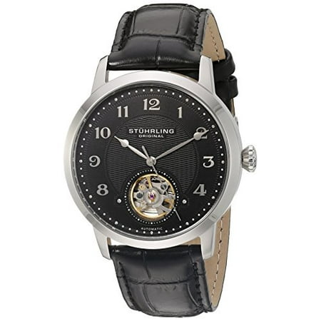 Stuhrling Original Men's 'Legacy' Stainless Steel and Black Leather Automatic Watch (Model: 781.02)