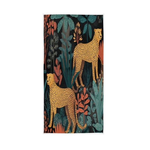 Single-Sided Print Hand Towel Breathable & Soft Towels Wash Cloth for Workout Running Cheetah and Jungle Leaves 30x15 Inch