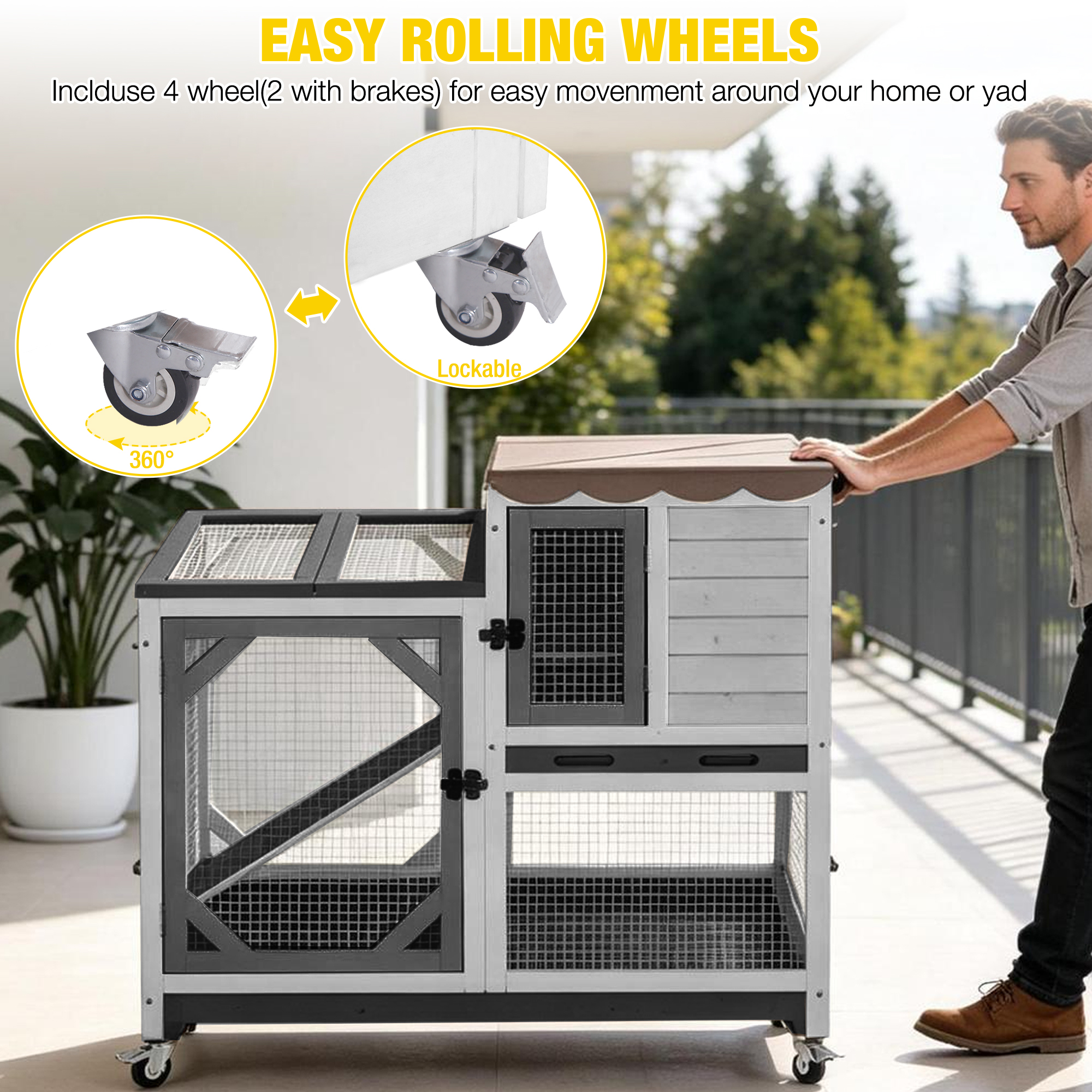 Aivituvin Indoor Rabbit Hutch on Wheels, 2-Story photo 8