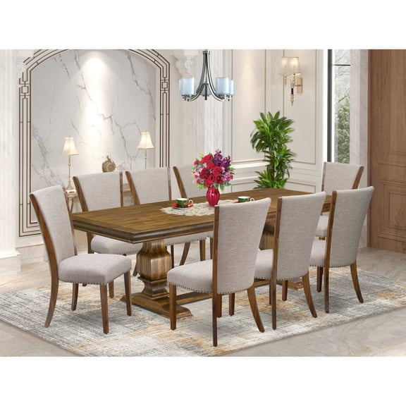 East West Furniture Laneville 9-Piece Dining Table Set in Walnut Finish