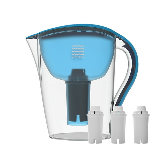 Drinkpod Ultra Premium Alkaline Water Pitcher 3.5L Capacity Includes 3 Filters Blue