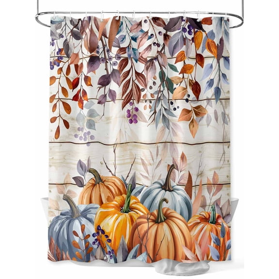 Fsddascl Orange Blue Fall Shower Curtain Set - Long 72" x 84" Washable Bathtub Curtain with 12 Hooks, Vintage Thanksgiving Pumpkins Maple Leaf Waterproof Fabric Stall Shower Curtains for Bathroom