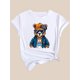 thumbnail image 2 of Camiseta informal de moda con estampado de oso para mujer negra, cuello redondo y manga corta, ideal para deportes de ocio., 2 of 7
