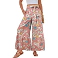 thumbnail image 2 of Women's 2026 Boho Print Palazzo Pants - Elastic High Waist Ties Wide Leg Loose Casual Trousers with Pockets Pink S, 2 of 5