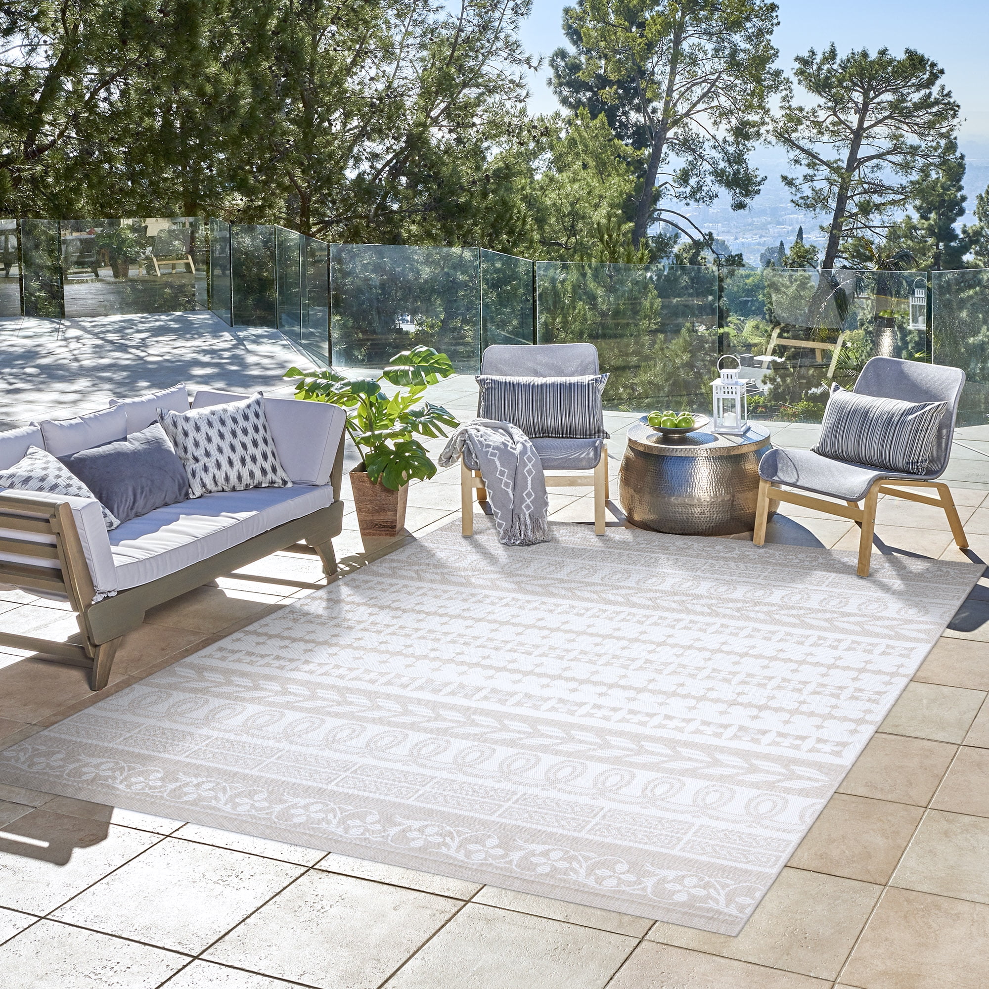 Gertmenian Paseo Burke Stripe Bohemian Striped Cream/Beige Outdoor Area Rug, 6x9