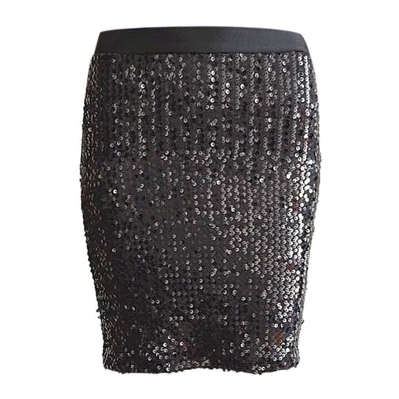 Yuanlong Womens Midi Skirts High Waist Sequin Bodycon Skirts Carnival Shiny Dance Performance Skirt For Cheerleader Wear