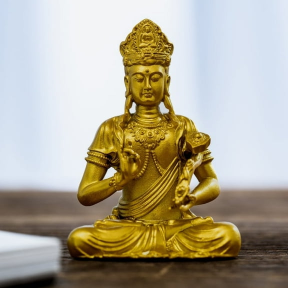 Handcrafted Samantabhadra Buddha Statue Golden Brass 2.68in Clarity & Peace Perfect Gift for Home Altar