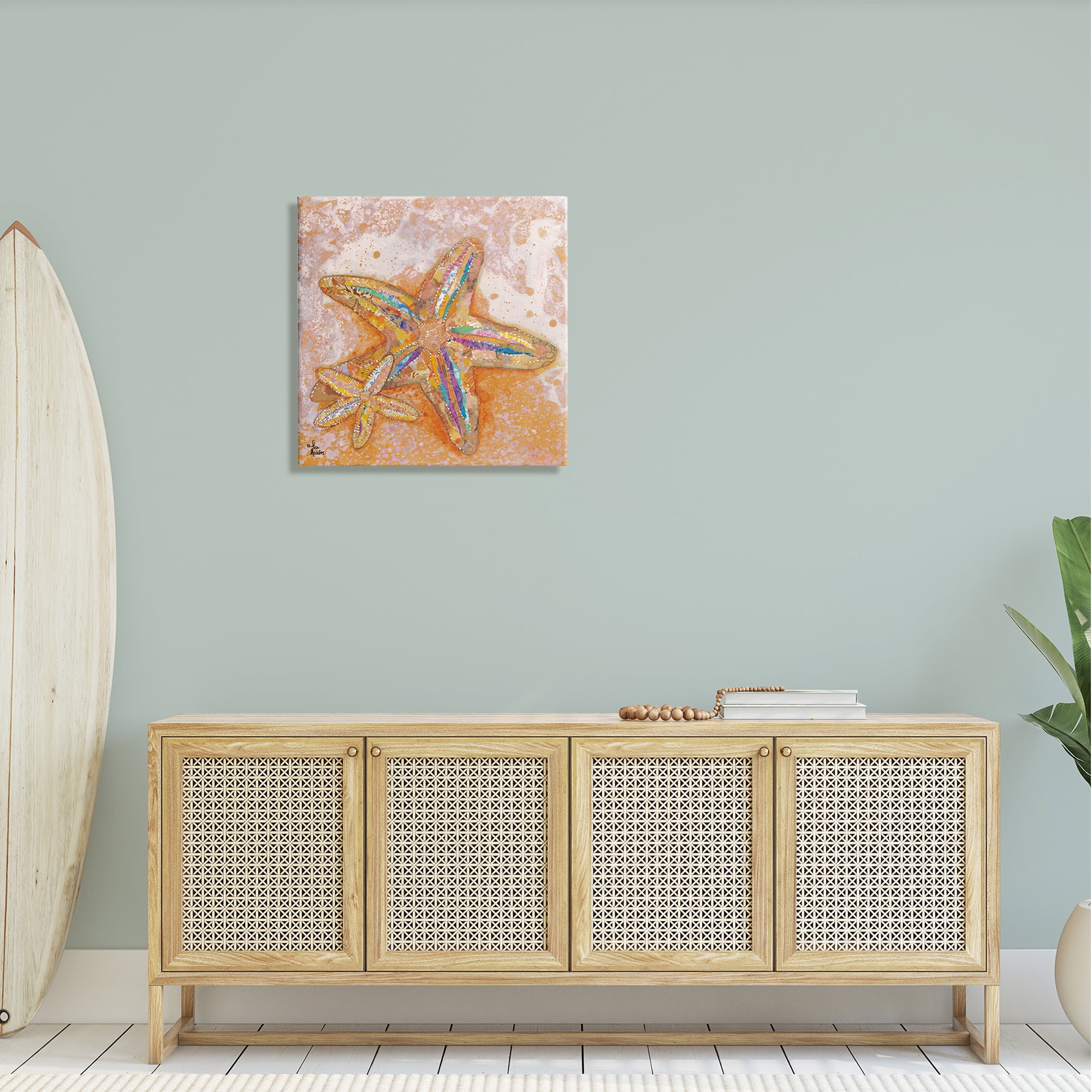 Stupell Industries Patterned Starfish Ocean Foam Layered Ephemera Collage Painting Gallery Wrapped Canvas Print Wall Art, Design by Lisa Morales
