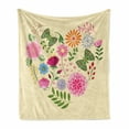 thumbnail image 1 of Heart Soft Flannel Fleece Throw Blanket, Various Colorful Flowers and Butterflies Forming a Heart Shape on Cream Backdrop, Cozy Plush for Indoor and Outdoor Use, 60" x 80", Multicolor, by Ambesonne, 1 of 6
