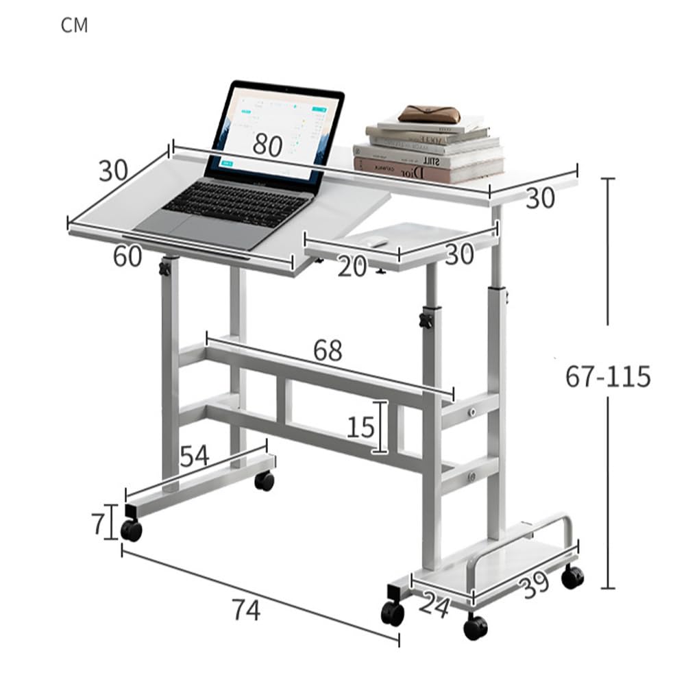 BouPower Mobile Laptop Sit-Stand Desk, Height Adjustable Standing Tiltable Top Desk, 31.5 Inch Stand Up Computer Table for Home Office, Small Rolling Table for Small Space