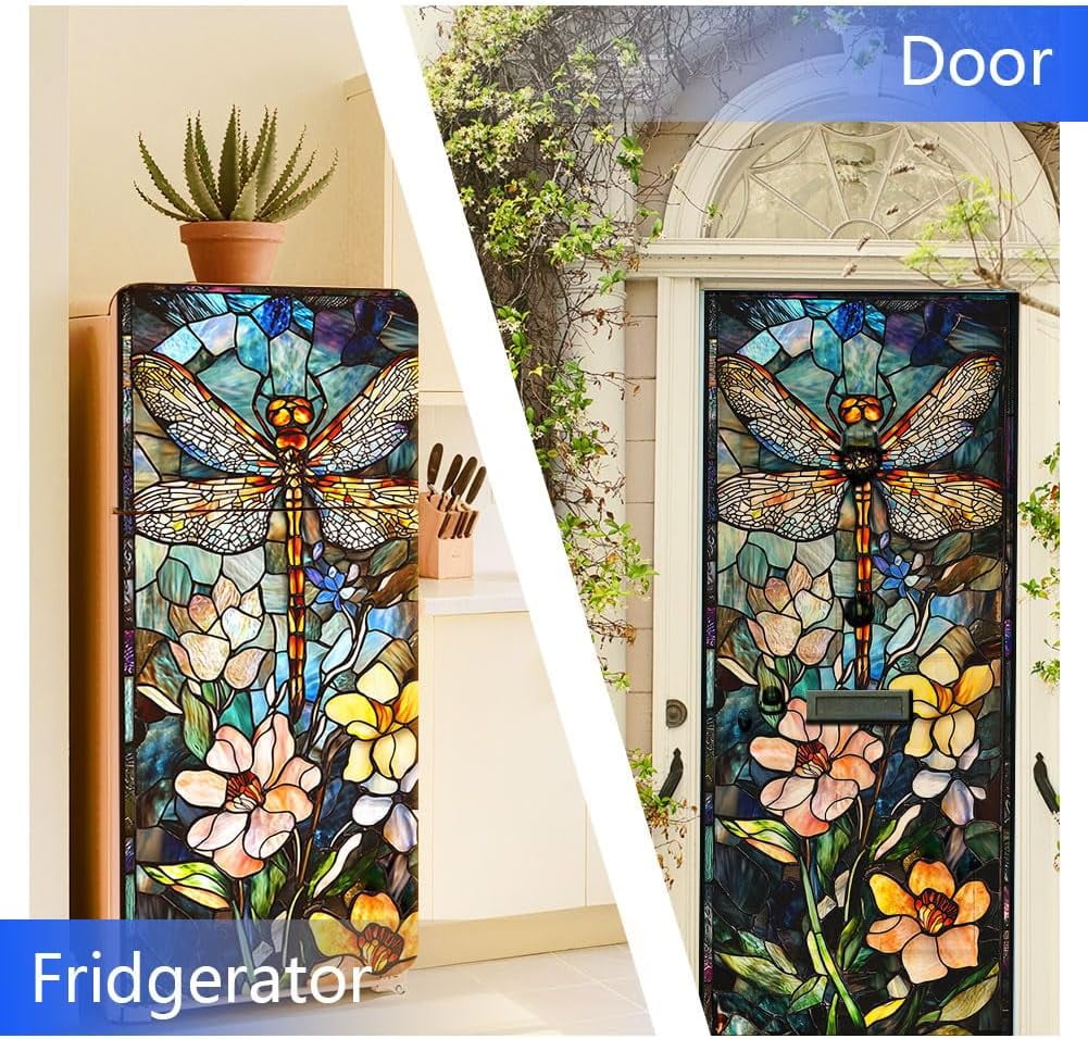 2 Sheet Dragonfly Removable Refrigerator Wraps Self-Adhesive Fridge Stickers Peel and Stick Vinyl Fridge Decals Sticker