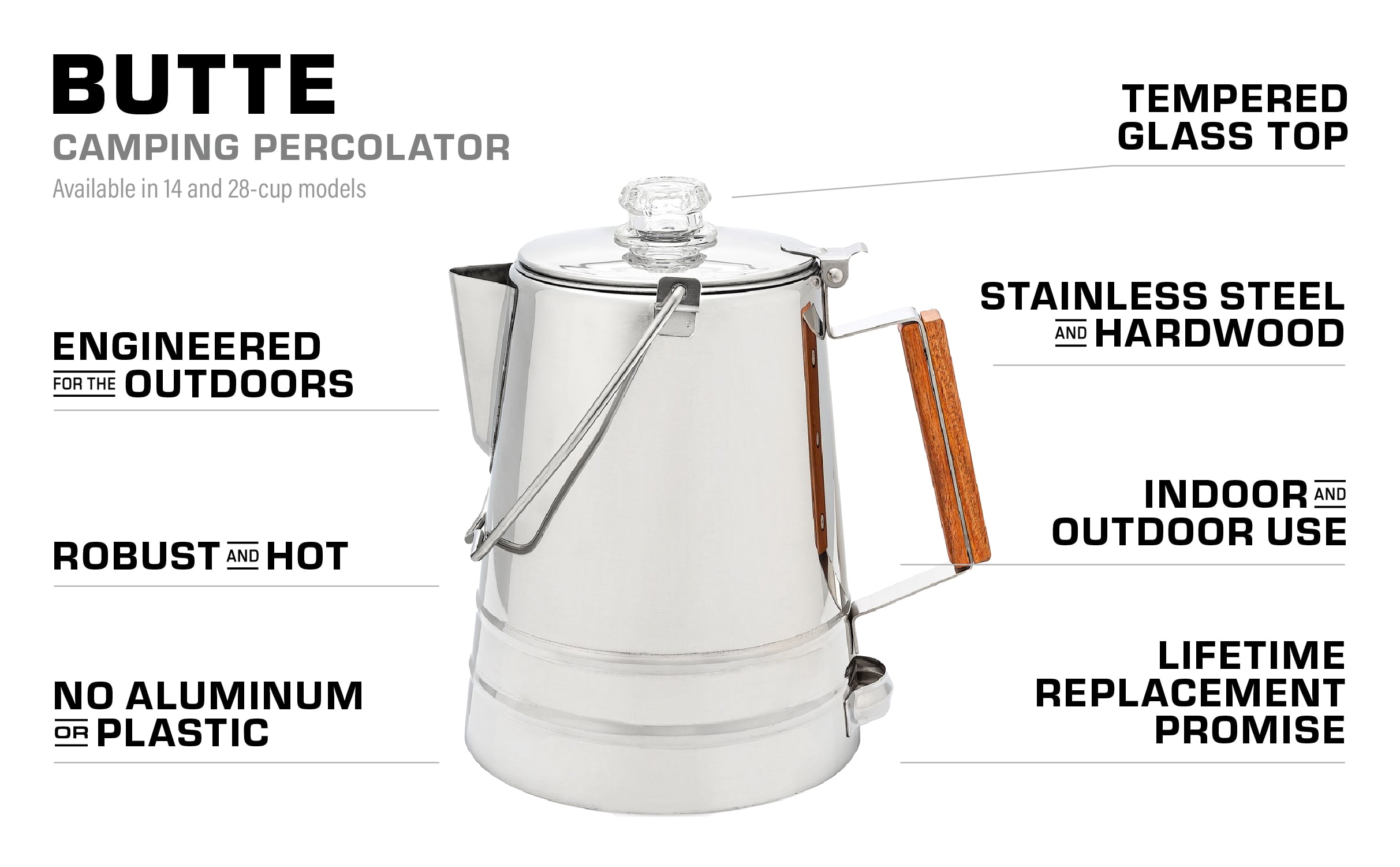 COLETTI Butte Camping Coffee Pot - Campfire Coffee Pot - Stainless Steel  Coffee Maker for Outdoors or Stovetop (14 CUP)