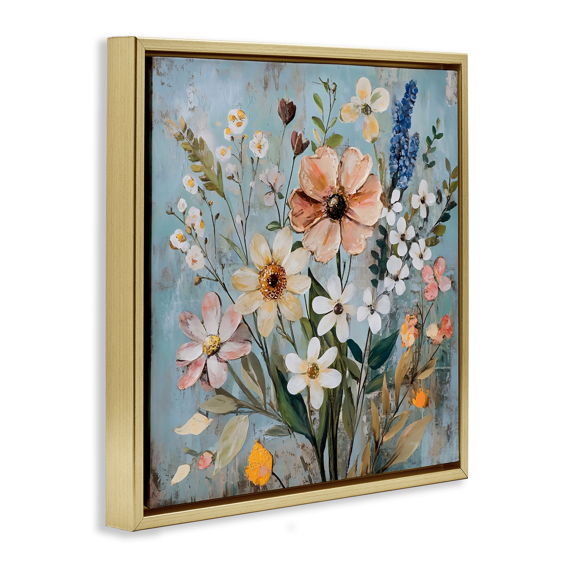 Stupell Industries Wildflower Mix Spring Bouquet Gold Framed Floater Canvas Wall Art, design by Creative Studio