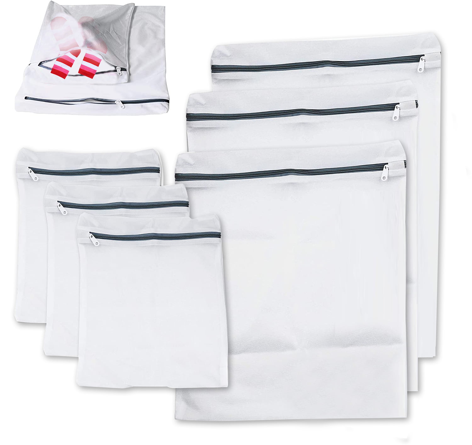 BOBOZHONG 6 Pack Large Laundry Washing Bag,Zippered Mesh Washing bag Reusable Durable Mesh Laundry Bag with Zipper Closure for Bed sheet,Clothes 60cm*60cm,50cm*40cm,40cm*30cm 