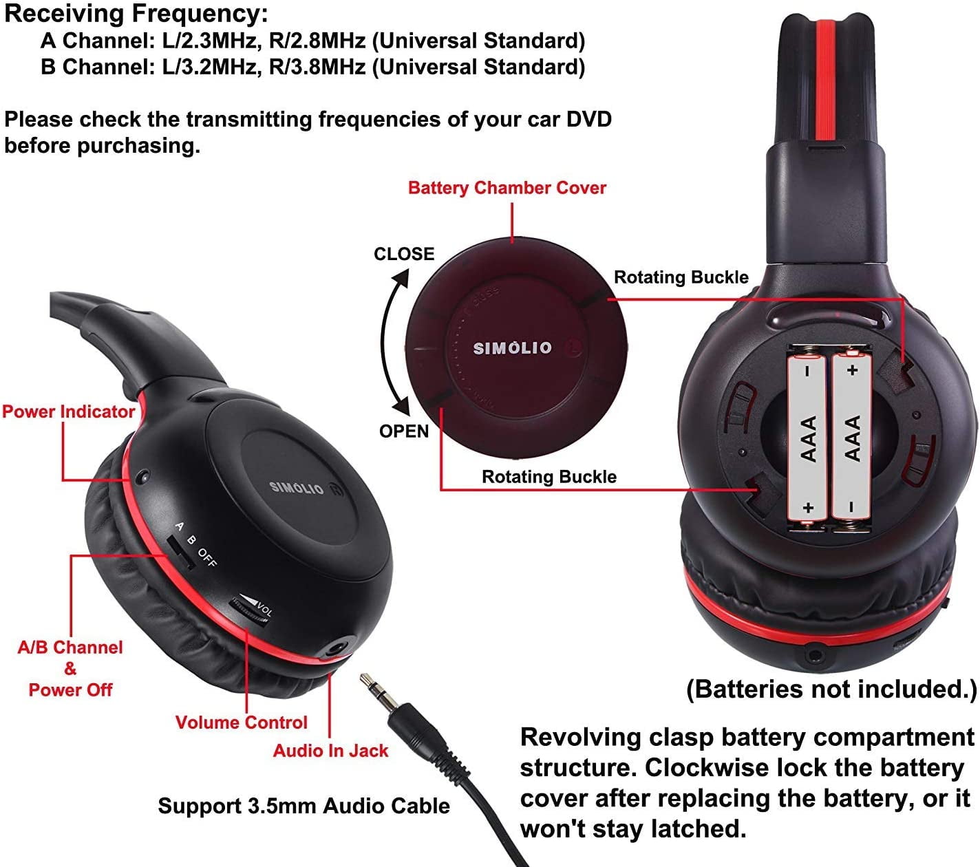SIMOLIO 2 Pack of IR Headphones for Car DVD, Wireless Uconnect Headphones for Kids Compatible with Honda Odyssey, Chrysler Pacifica, GMC Yukon, Toyota Sienna, Chevy Tahoe, SM-561B2-W (New)