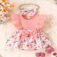 thumbnail image 2 of Bébé Filles Robe Romper Mouche Manches Floral Romper + Bandeau Noeud, 2 of 9
