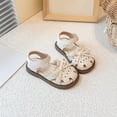 thumbnail image 2 of SGFCWSX Girls Closed Toe Sandals Bow Lace Decor Ankle Strap Soft Non-Slip Sole Summer Casual Shoes for Outdoor Daily Party Wear Beige Size 11 Little Kids, 2 of 6
