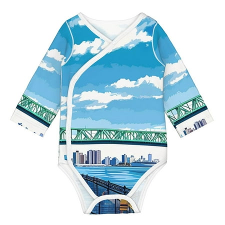 Salouo Urban Riverside Clock Tower Print Long-Sleeve Bodysuits for Infant,One-Piece for Baby Boys and Girls Baby Clothes for Daily Wear Baby Romper with Snap Closure-12 Months