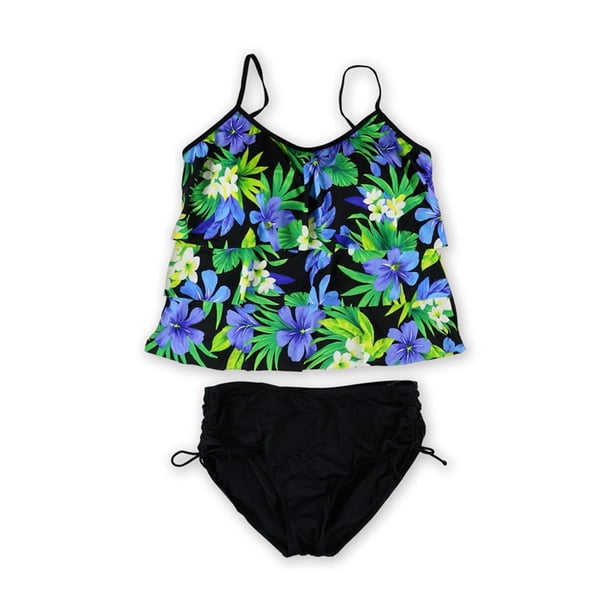 Tankini de 2 piezas Caribbean Joe Black Sea Isle con lazo lateral negro 18
