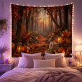 thumbnail image 2 of Autumn Forest Path with Pumpkins and Lanterns Cozy Mood Rustic Style for Nature Lovers Forest Wall Art Halloween Gift Tapestry Wall Hanging for Bedroom, Living Room and Dorm, 2 of 7