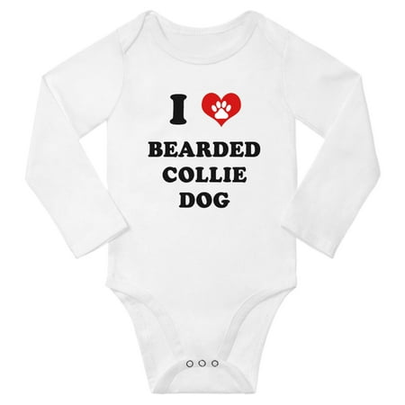 

I Heart Bearded Collie Dog Cute Baby Long Bodysuit Romper (White 12-18 Months)