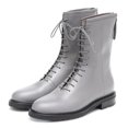 thumbnail image 3 of XYD Women Combat Round Toe Boots Lug Sole Low Heel Front Lace Up Zipper Flat Ankle Booties Fashion Walking Shoes Size 9 Gray, 3 of 4