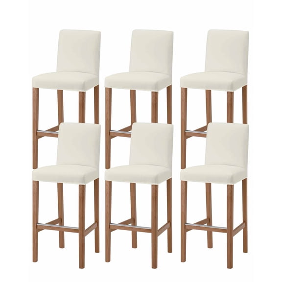 Cream Solid Color Bar Stool Covers Set of 6, Aesthetics Contemporary Luxury Stretch Washable Bar Chair Covers with Backs, Removable Pub Counter Height Chair Cover for Kitchen Dining Room Cafe