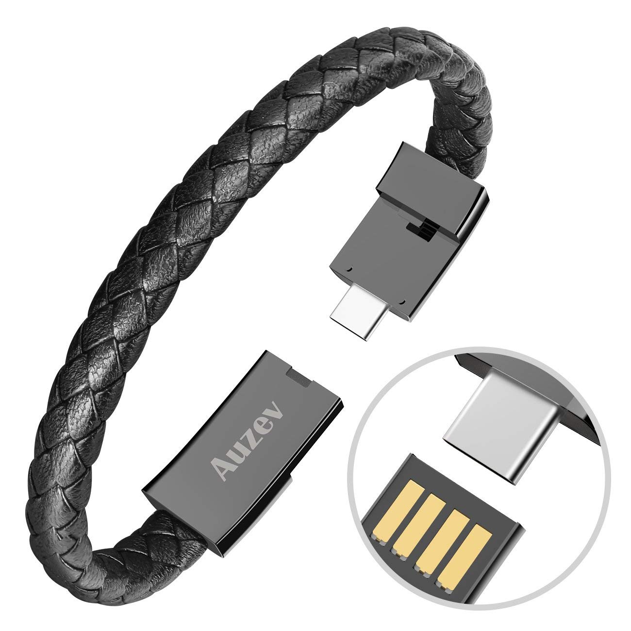 TypeC Leather Bracelet Link Charging Cable Braided Wrist Band USB Sync