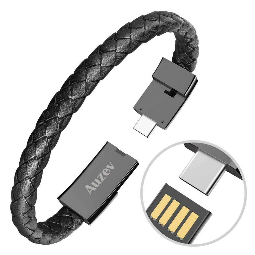 TypeC Leather Bracelet Link Charging Cable Braided Wrist Band USB Sync