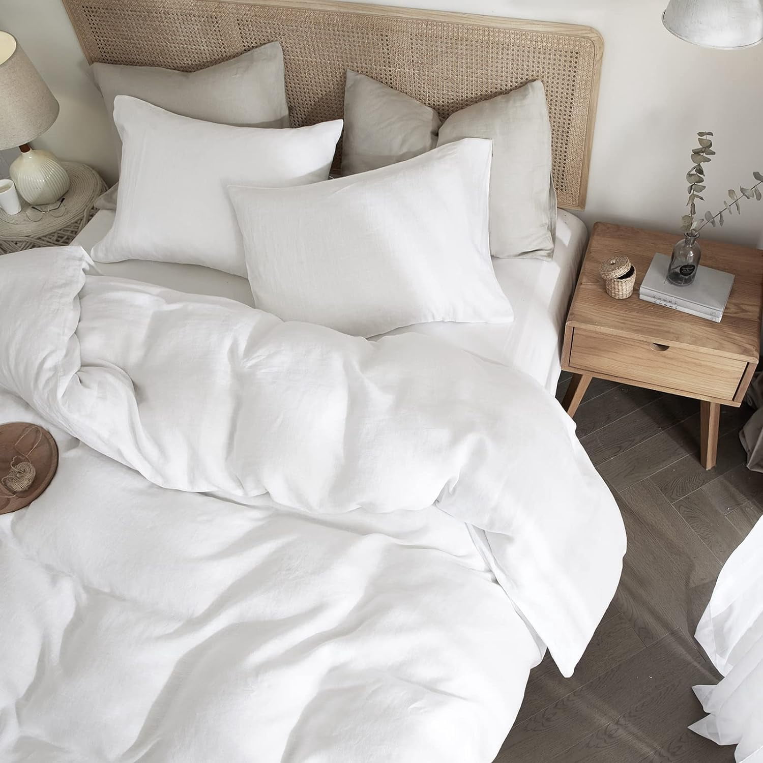 NAYOROOM 100% Organic Cotton Duvet Cover Full Size, 3 Pieces Double Layer Cotton Gauze Bed Set Duvet Cover,Pearl White