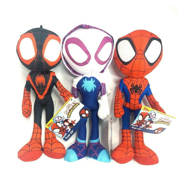 Spidey His Amazing Friends 9â Ghost Spider, Spiderman, Miles Morales Plush Stuffed Toy Set of 3