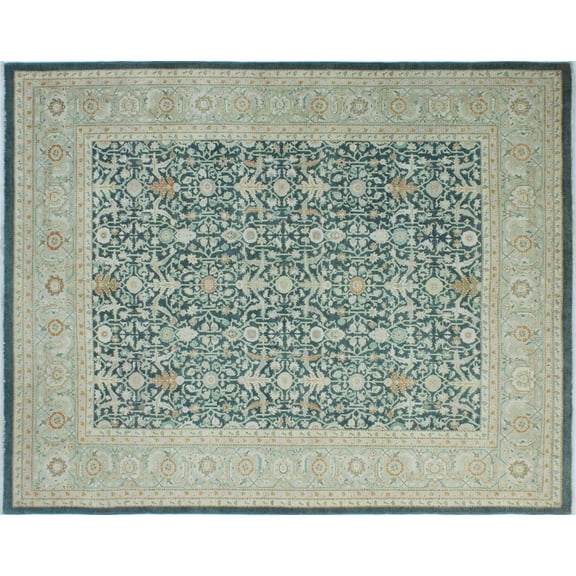 noori rug n641 peshawar diya hand knotted area rug 8'0" x 9'5" green/rust