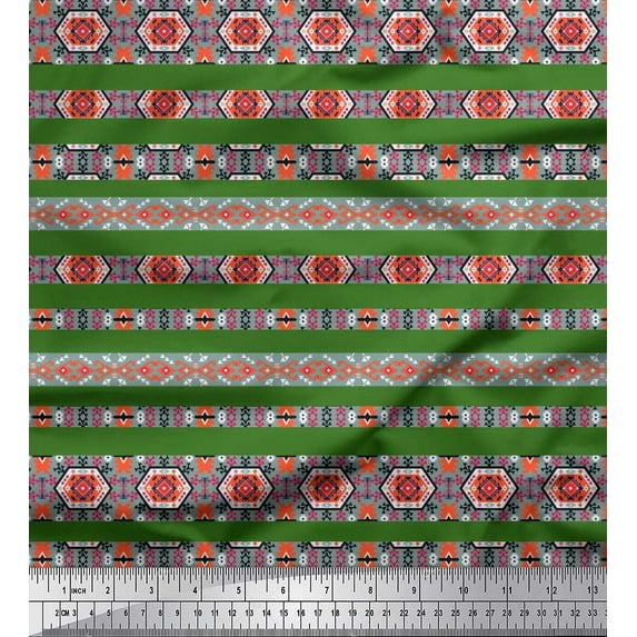 Soimoi Japan Crepe Satin Fabric Aztec Southwestern Fabric Prints by Yard 42 Inch Wide