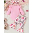 thumbnail image 4 of WIBACKER Newborn Baby Girl Clothes Infant Rib Frill Long Sleeve Romper Flared Pants Headband Set 3pcs Fall Winter Butterfly Outfits, 4 of 9